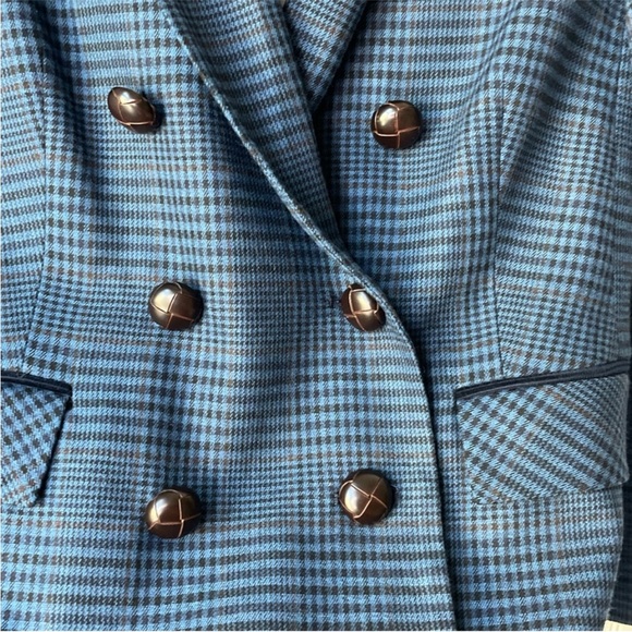 $790 VERONICA BEARD Ellette Navy Plaid Dickey Jacket black corduroy collar sz 0 - Picture 14 of 16